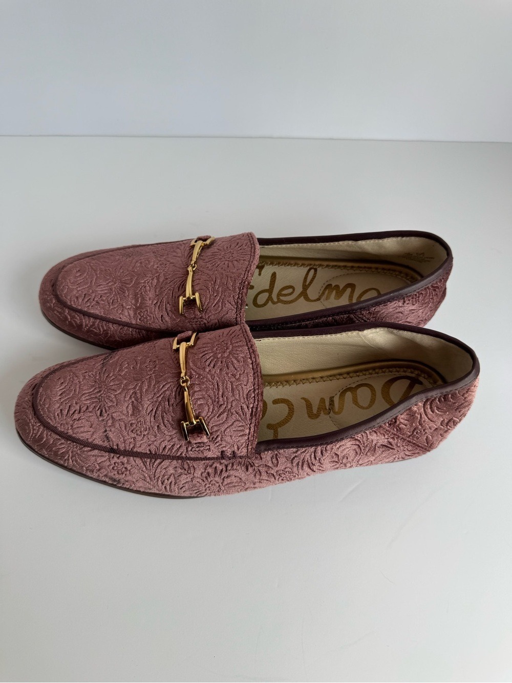 Sam Edelman Loraine Floral Embossed Velvet Loafers Gold Womens 7.5 Flats Shoes - Picture 8 of 16